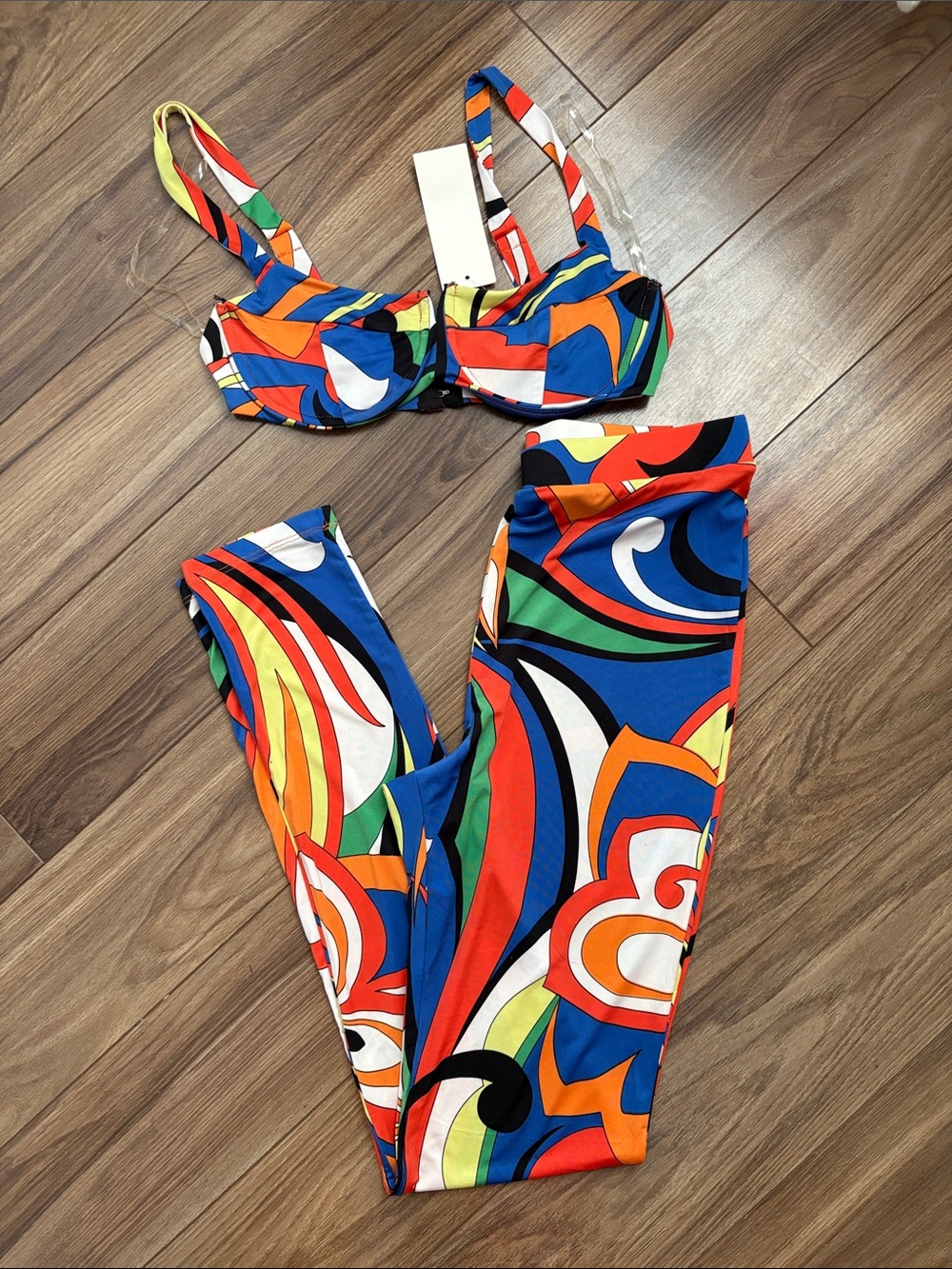 Bra Style Top Legging Set with Multicolor Abstract Print